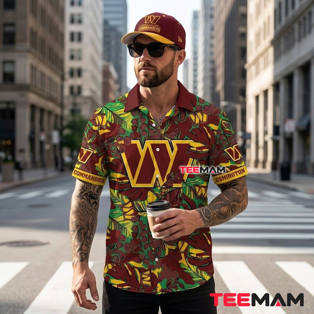 Washington Commanders Hawaiian Shirt Bold Jungle Back Washington Commanders Hawaiian Shirt Bold Jungle Back