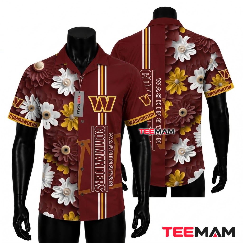 Washington Commanders Hawaiian Shirt Daisy Stripe Front