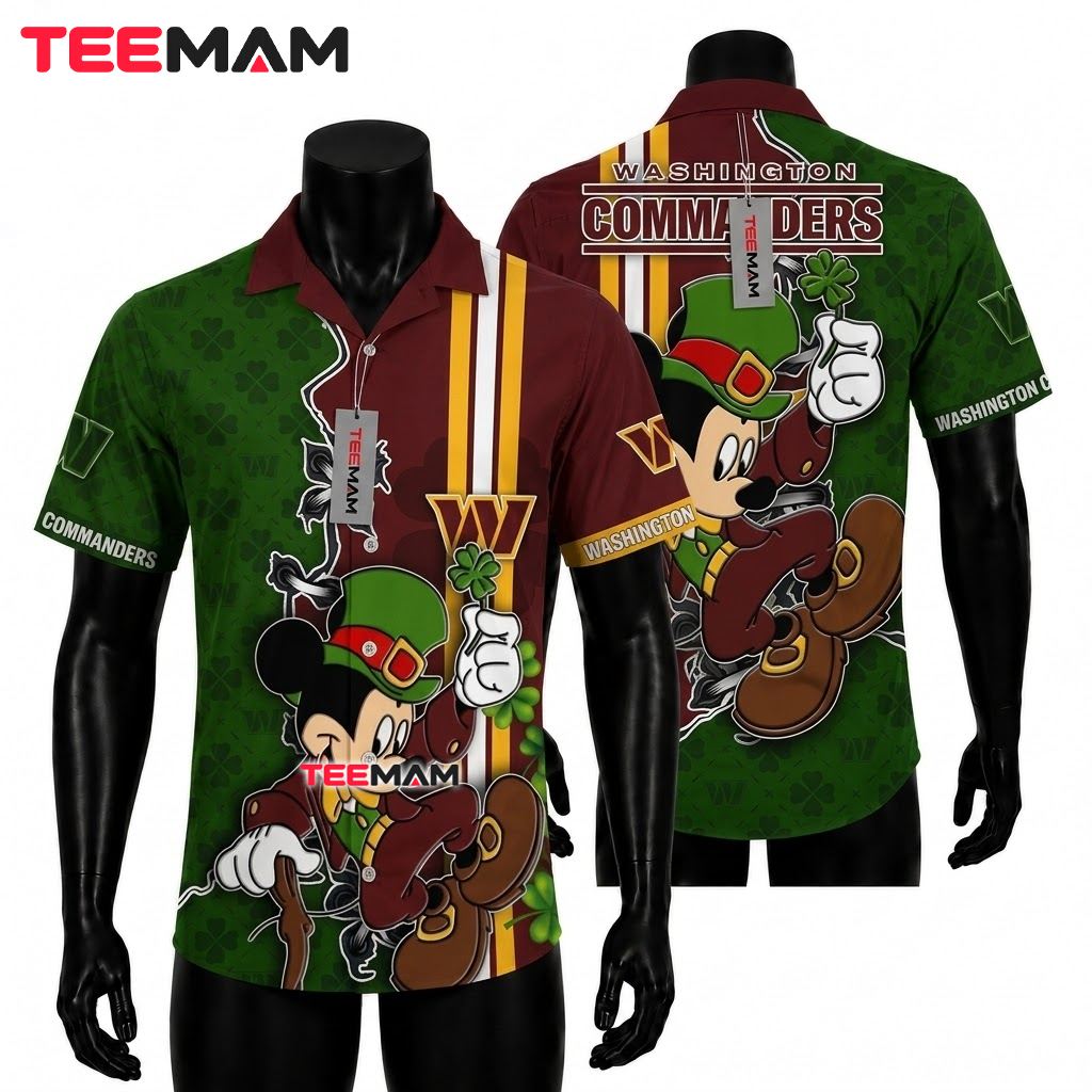 Washington Commanders Hawaiian Shirt Mickey Mouse St Patrick Front