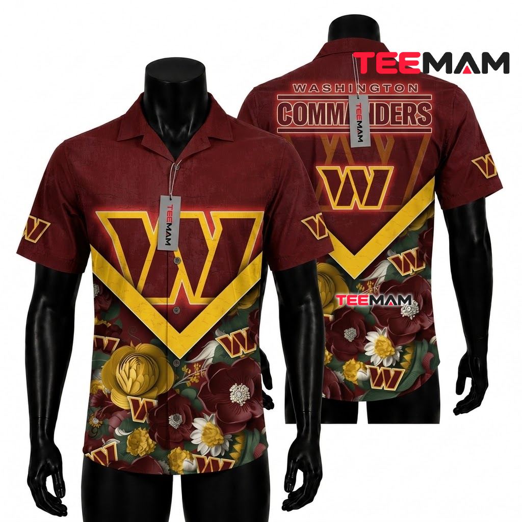 Washington Commanders Hawaiian Shirt Peony Bouquet Front