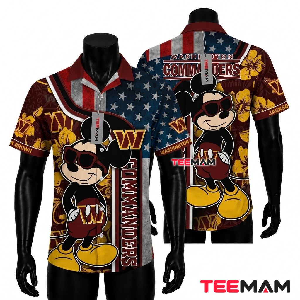 Washington Commanders Hawaiian Shirt Personalized Mickey Mouse Patriotic Front