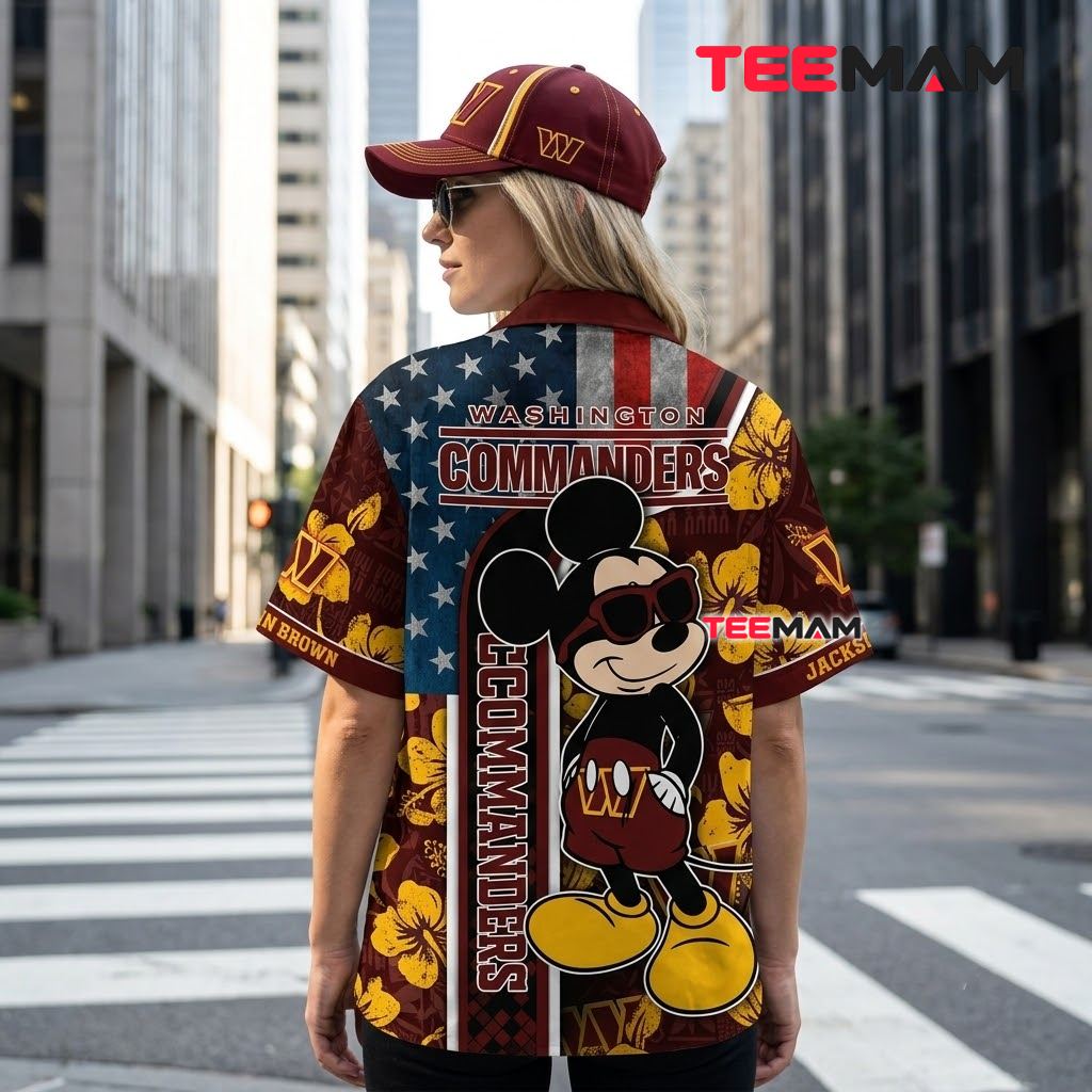 Washington Commanders Hawaiian Shirt Personalized Mickey Mouse Patriotic Version 3 Washington Commanders Hawaiian Shirt Personalized Mickey Mouse Patriotic Version 3