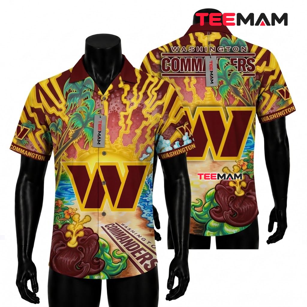 Washington Commanders Aloha Shirt Macaw Parrot Washington Commanders Aloha Shirt Macaw Parrot