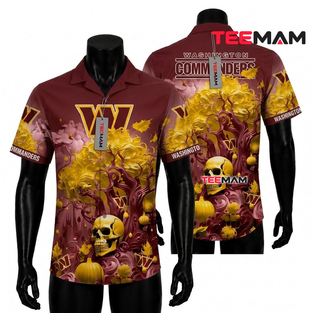 Washington Commanders Hawaiian Shirt Skull Halloween Front