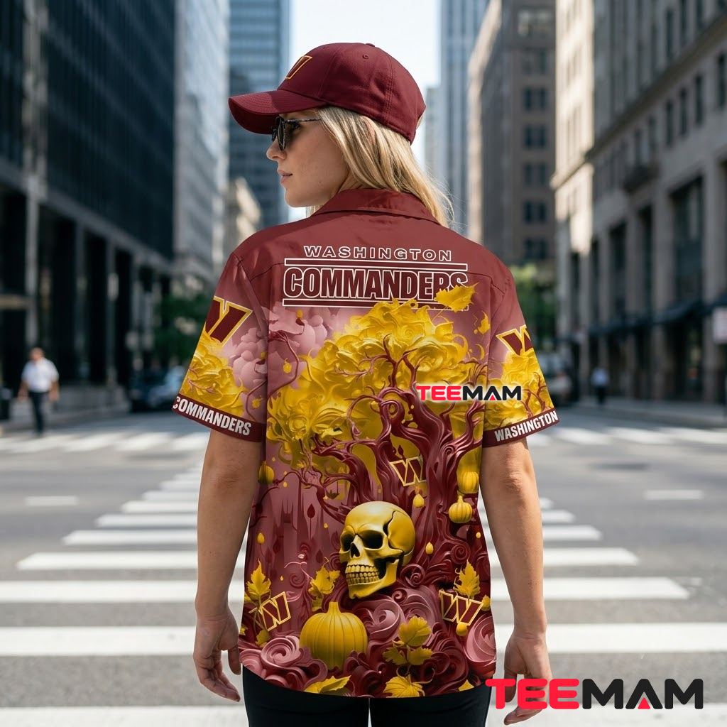 Washington Commanders Hawaiian Shirt Skull Halloween Version 3 Washington Commanders Hawaiian Shirt Skull Halloween Version 3
