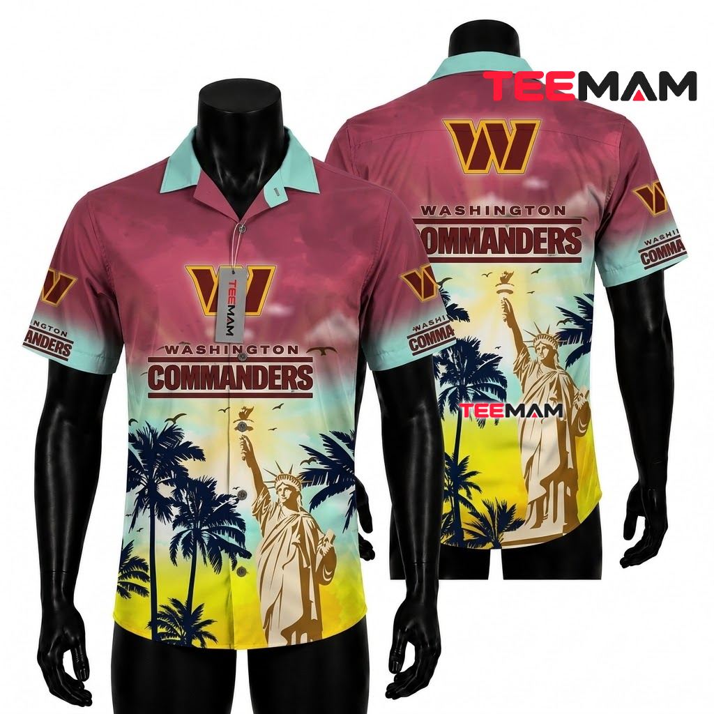 Washington Commanders Hawaiian Shirt Statue Liberty Front