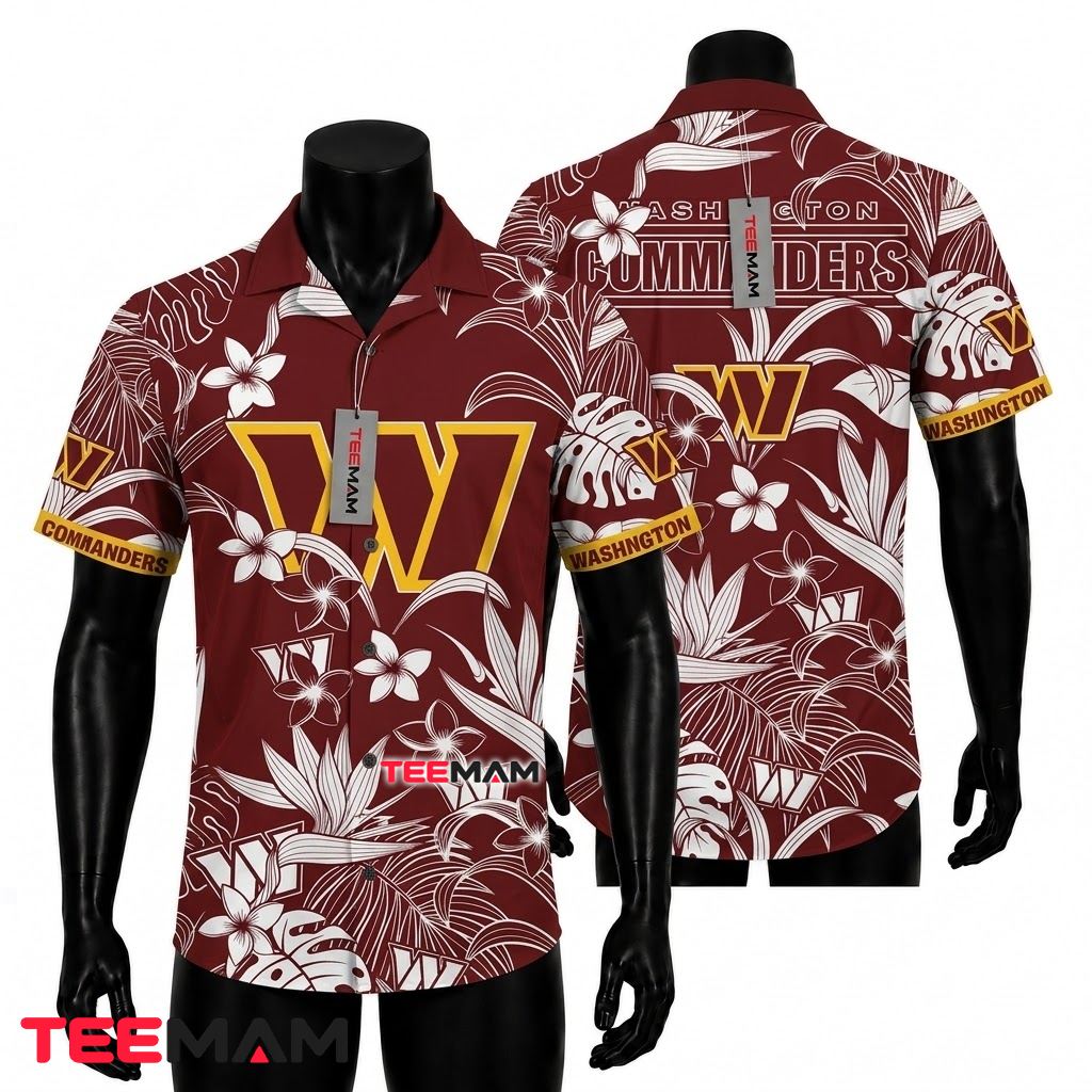 Washington Commanders Hawaiian Shirt White Line Floral Front