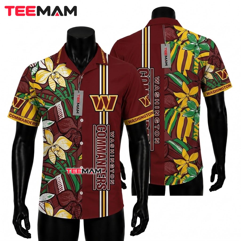Washington Commanders Hawaiian Shirt Yellow Orchid Front