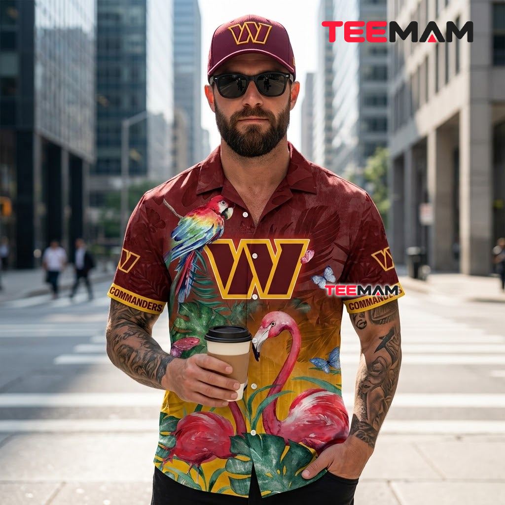 Washington Commanders Tropical Shirt Flamingo Parrot Back Washington Commanders Tropical Shirt Flamingo Parrot Back