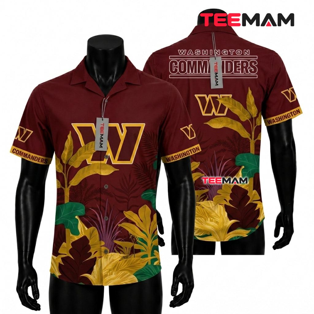 Washington Commanders Tropical Shirt Golden Botanical Front