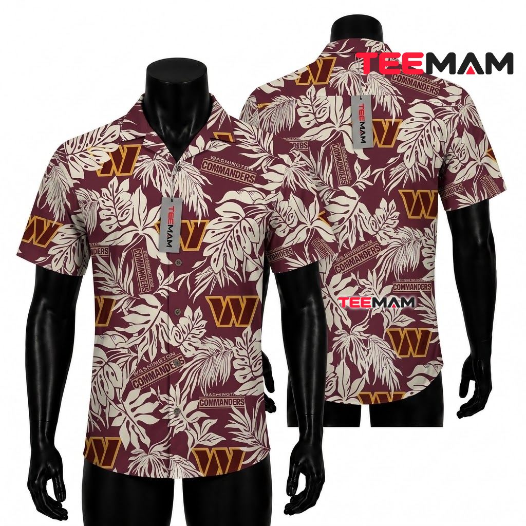 Washington Commanders Tropical Shirt White Tropical Leaves Front