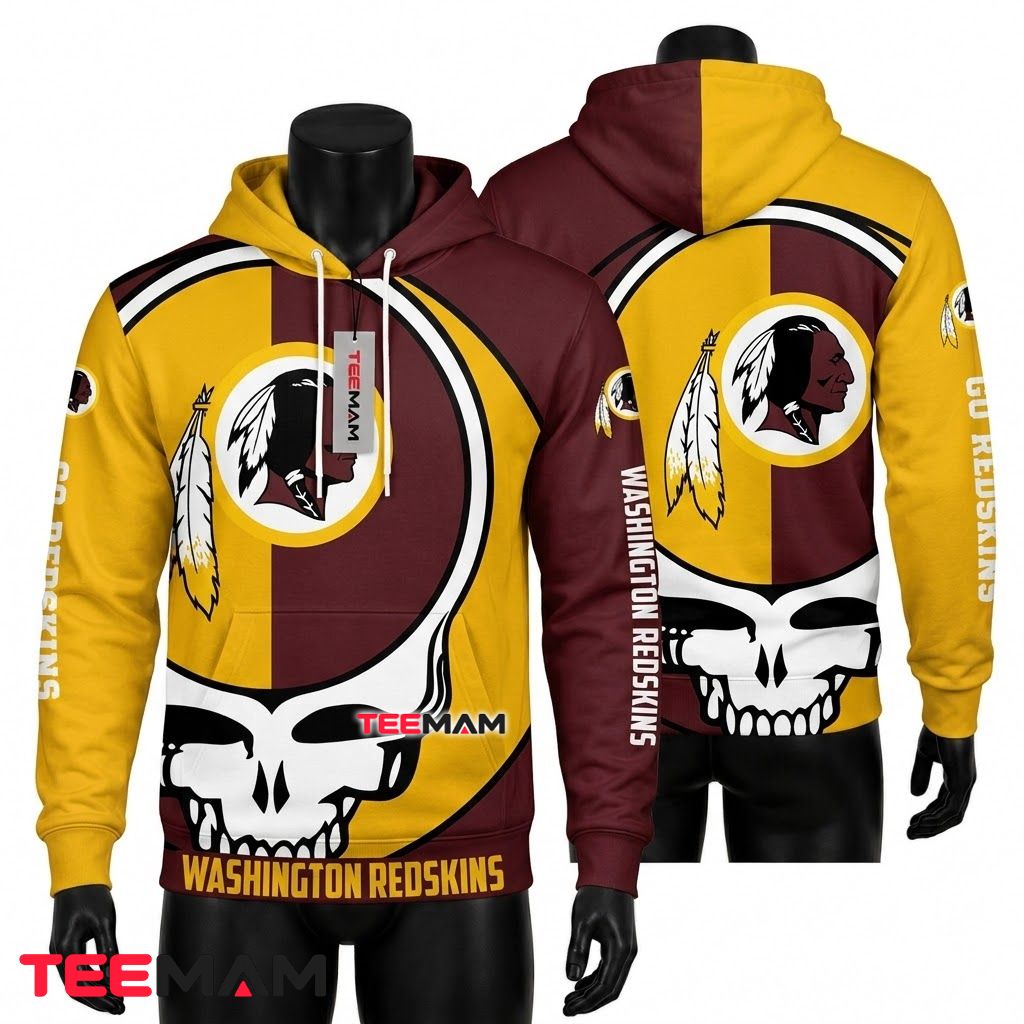 Washington Redskins 3D Hoodie Grateful Dead Skull Logo Front
