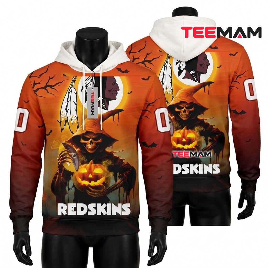 Washington Redskins 3D Hoodie Skull Wizard Pumpkin Front