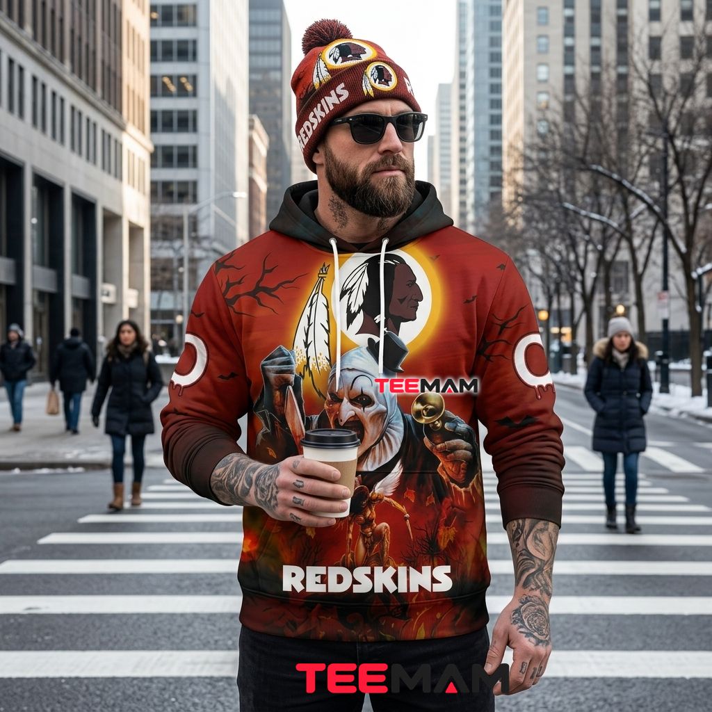 Washington Redskins 3D Hoodie Terrifier Clown Halloween Back Washington Redskins 3D Hoodie Terrifier Clown Halloween Back