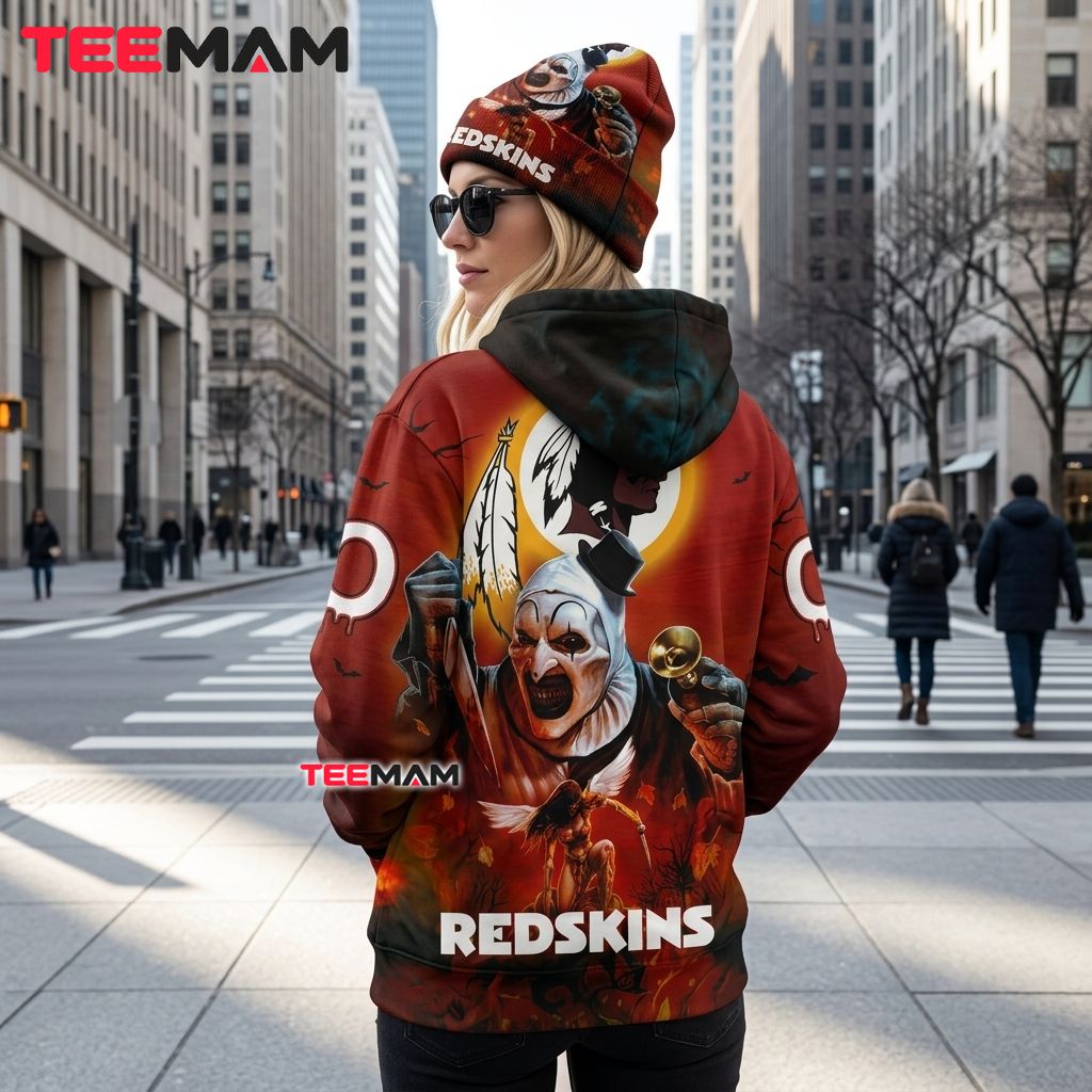 Washington Redskins 3D Hoodie Terrifier Clown Halloween Version 3 Washington Redskins 3D Hoodie Terrifier Clown Halloween Version 3