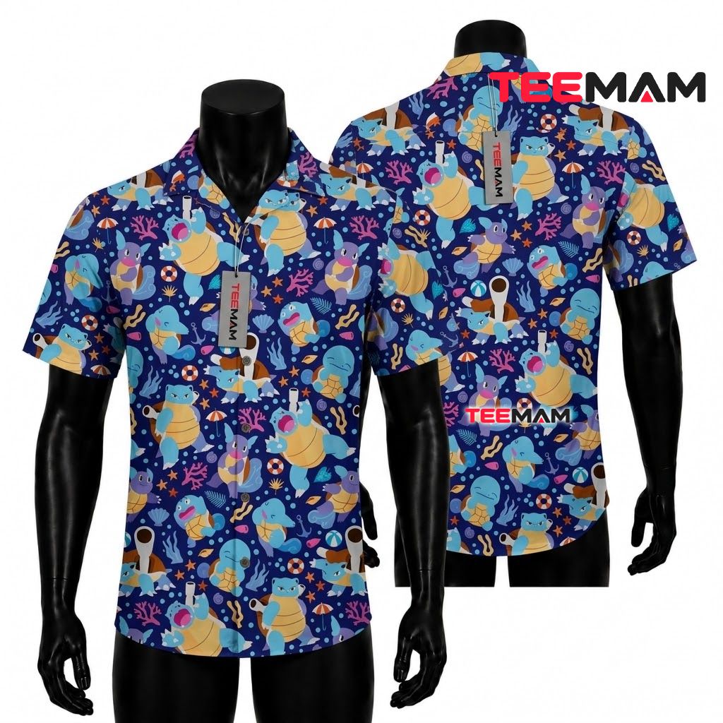 Pokemon Hawaiian Shirt Pokeball Monstera White Blue Pokemon Hawaiian Shirt Pokeball Monstera White Blue