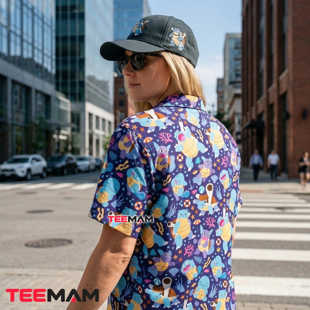 Water Pokemon Hawaiian Shirt Squirtle Coral Navy Version 3 Water Pokemon Hawaiian Shirt Squirtle Coral Navy Version 3