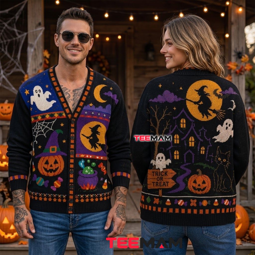 Witch Halloween Cardigan Haunted House Cat 2 Witch Halloween Cardigan Haunted House Cat 2
