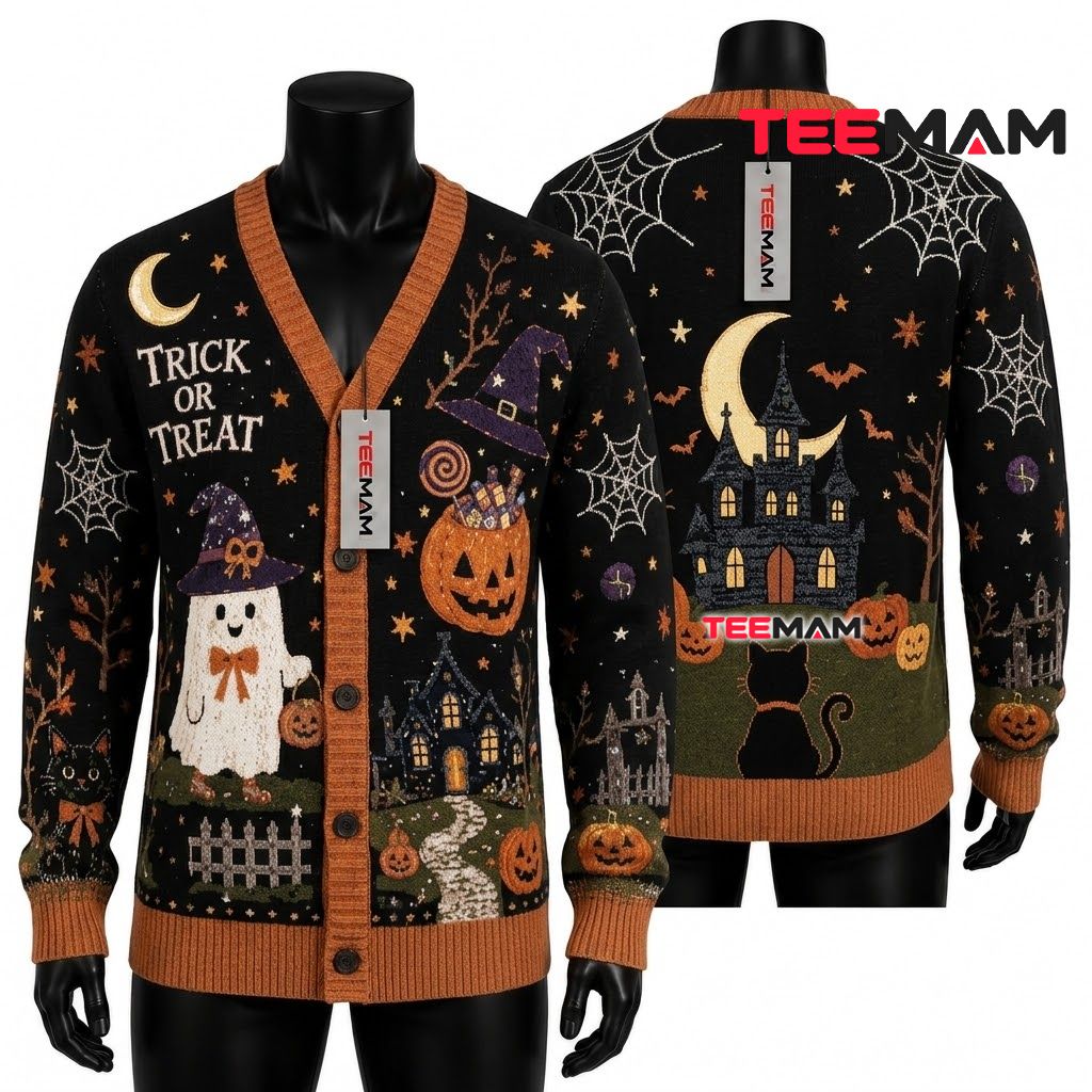 Witches Brew Halloween Cardigan Black Cat Spider Witches Brew Halloween Cardigan Black Cat Spider