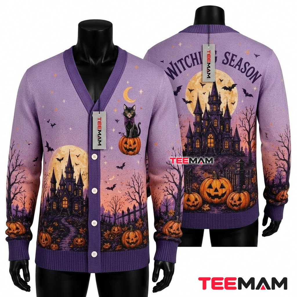 Witches Brew Halloween Cardigan Black Cat Spider Witches Brew Halloween Cardigan Black Cat Spider