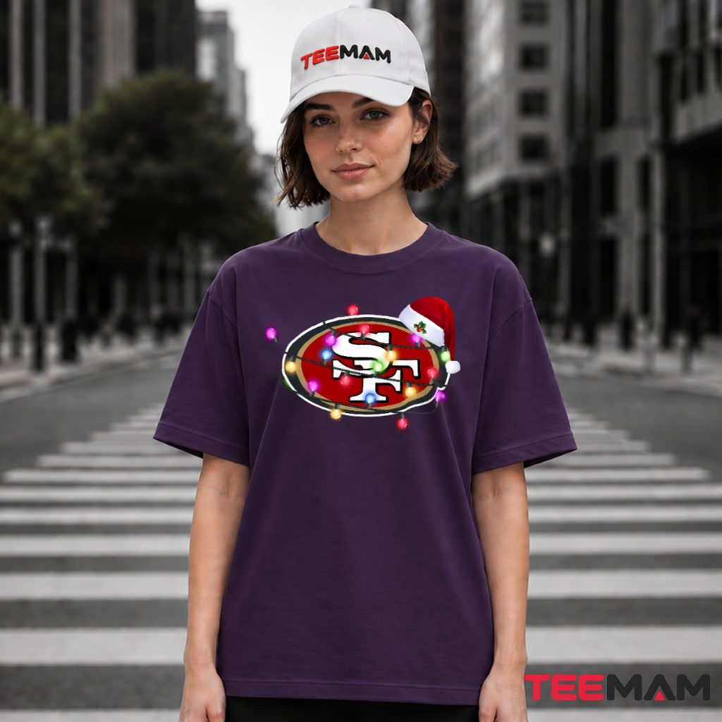 49ers Christmas Lights Logo Santa Hat T-Shirt
