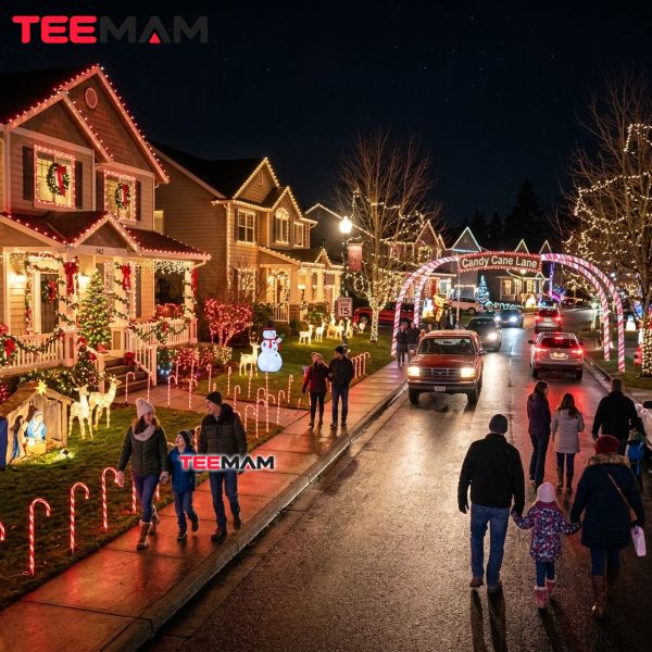 Candy Cane Lane Christmas Lights and the Sweet History Behind Them 12 Candy Cane Lane Christmas Lights In An American Neighborhood