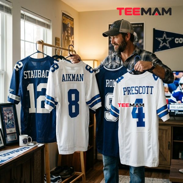 Dallas Cowboys Quarterback Legacy: From Staubach to Prescott 18 Dallas Cowboys Quarterback Era Apparel Styles