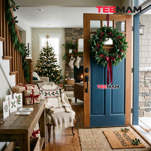 Modern Christmas Holly Wreath And Decor