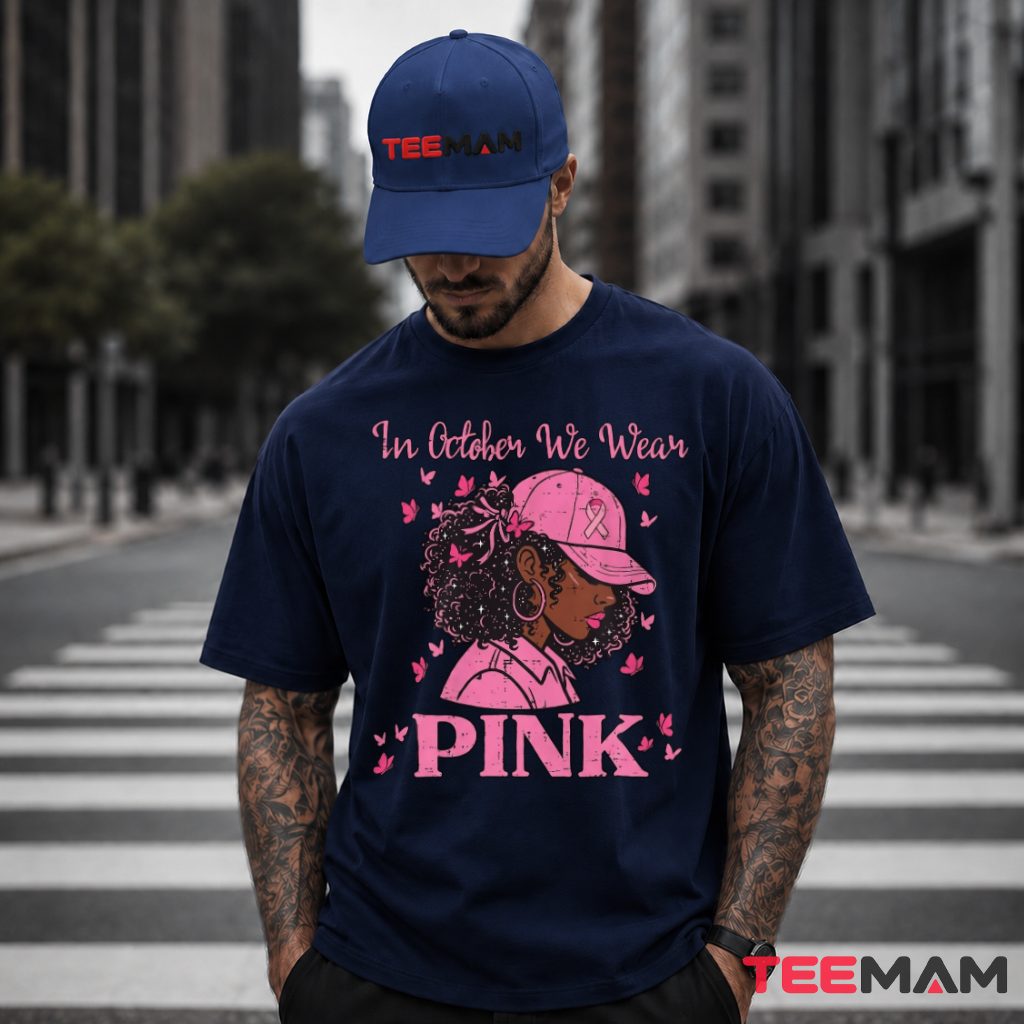 Afro Woman Cap Pink Ribbon Awareness Butterfly T-Shirt