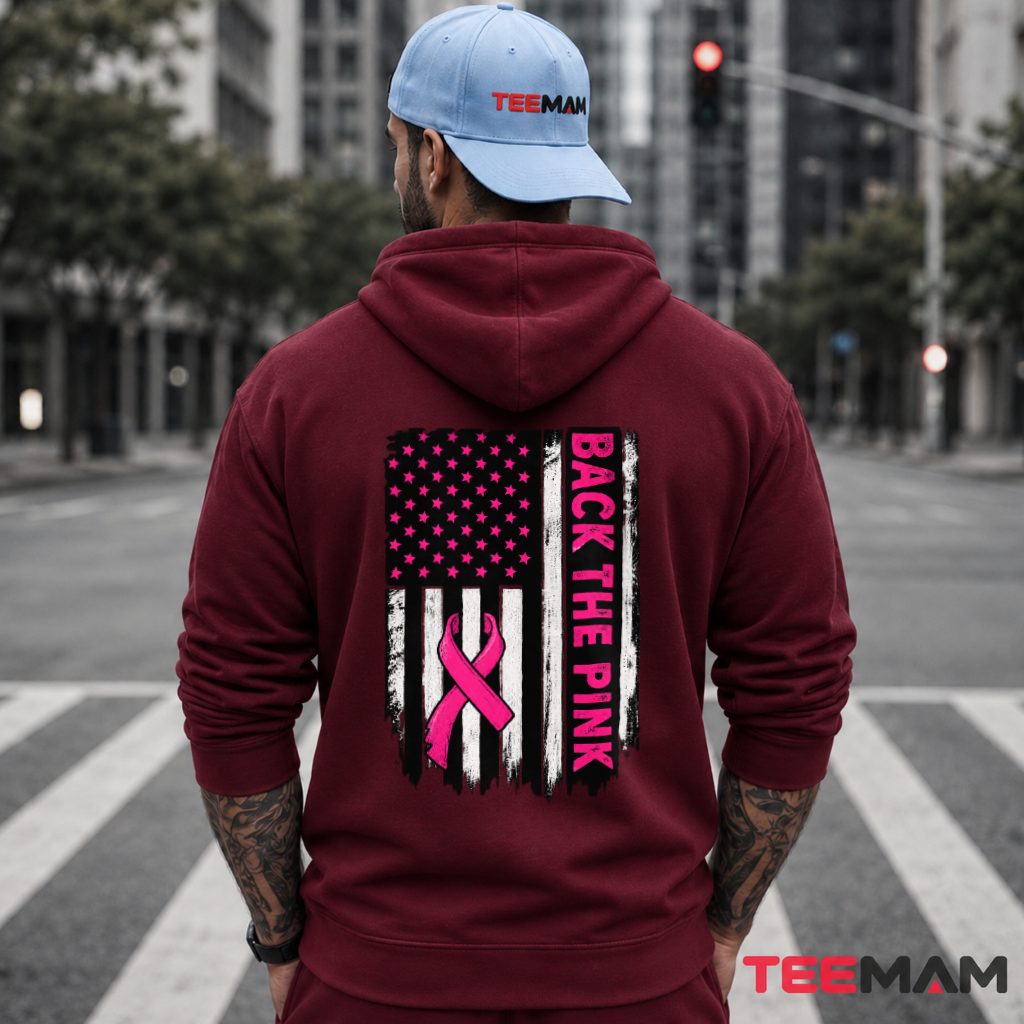 American Flag Back The Pink Ribbon Hoodie American Flag Back The Pink Ribbon Hoodie