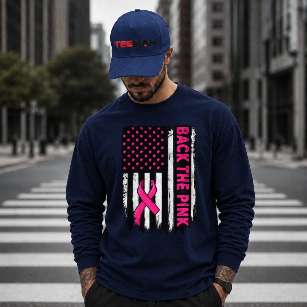 American Flag Back The Pink Ribbon Long Sleeve American Flag Back The Pink Ribbon Long Sleeve