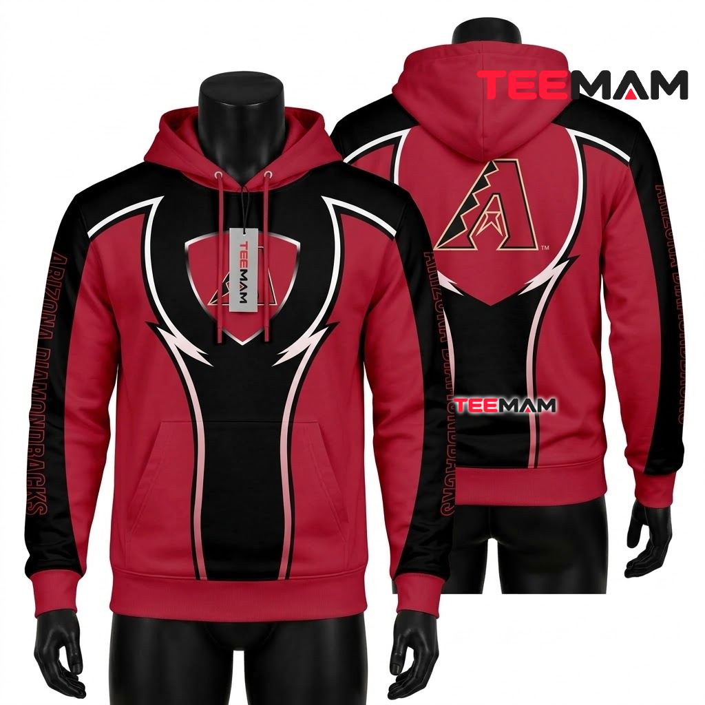 Arizona Diamondbacks 3D Hoodie Red Black Curve Stripe Front