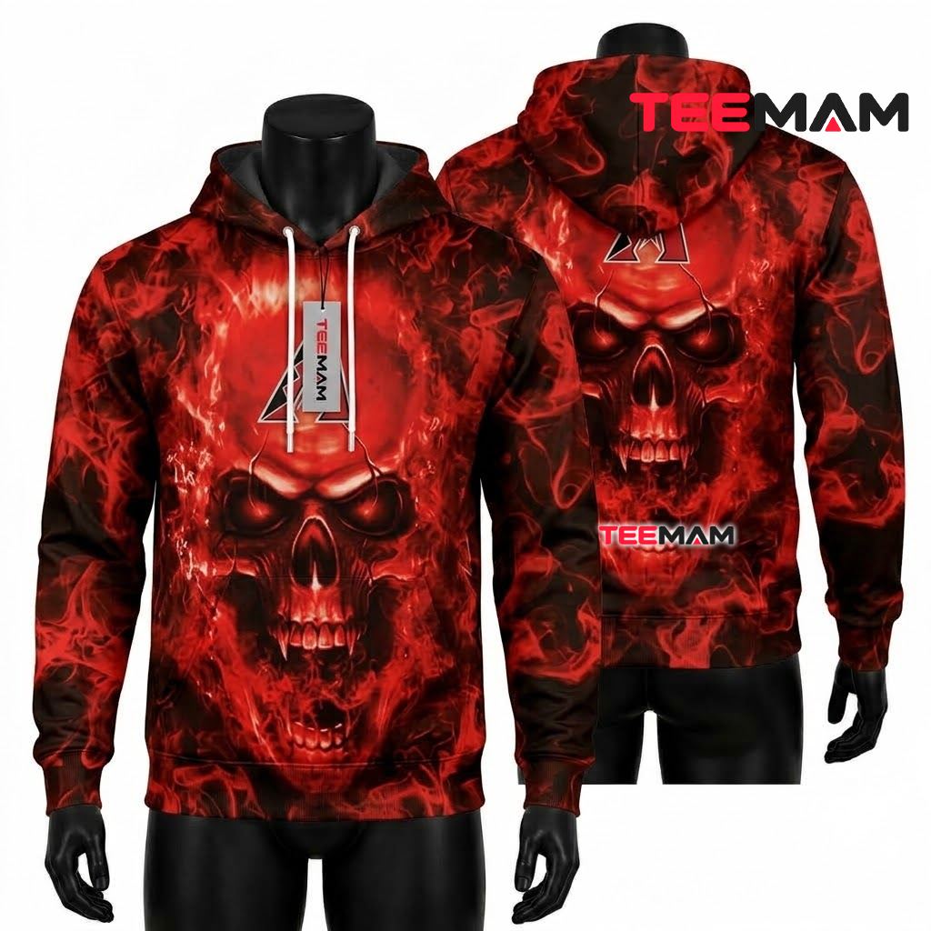 Arizona Diamondbacks 3D Hoodie Red Flame Skull Front