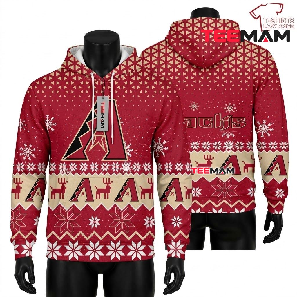 Arizona Diamondbacks 3D Hoodie Reindeer Snowflake Pattern Front