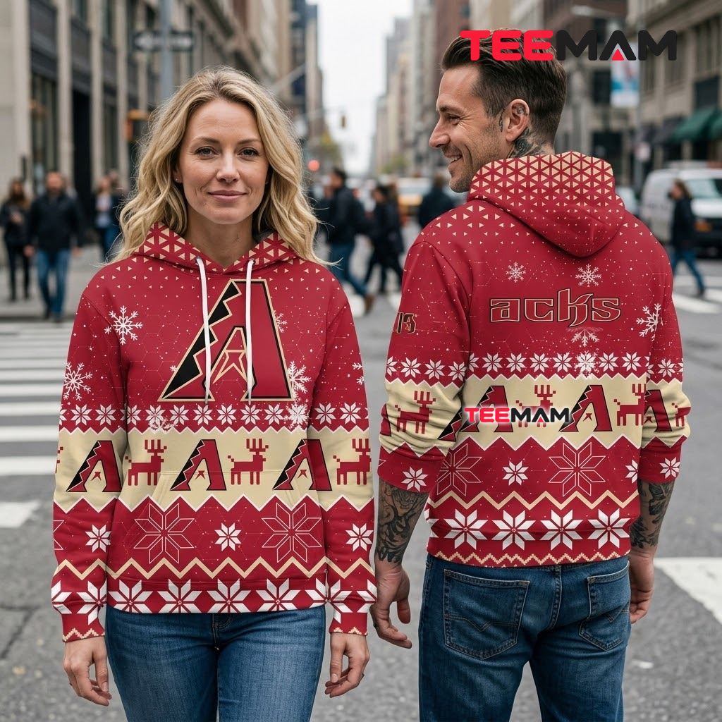 Arizona Diamondbacks 3D Hoodie Reindeer Snowflake Pattern Back Arizona Diamondbacks 3D Hoodie Reindeer Snowflake Pattern Back