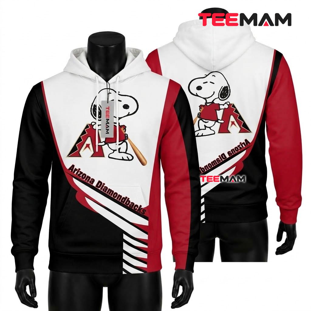 Arizona Diamondbacks 3D Hoodie Snoopy Baseball Player Design Front