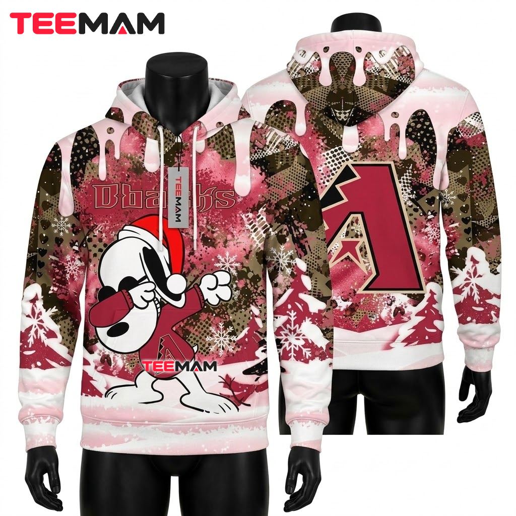 Arizona Diamondbacks 3D Hoodie Snoopy Dabbing Winter Snowman Front