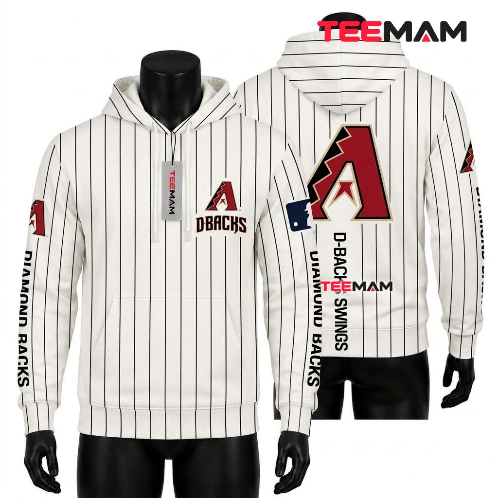 Arizona Diamondbacks 3D Hoodie White Pinstripe D-Backs Swings Front