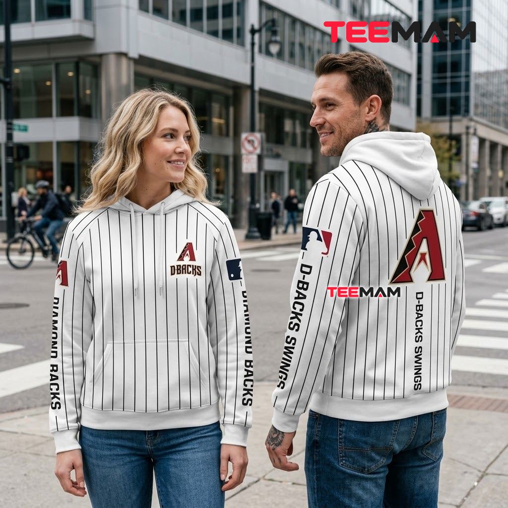 Arizona Diamondbacks 3D Hoodie White Pinstripe D-Backs Swings Back Arizona Diamondbacks 3D Hoodie White Pinstripe D-Backs Swings Back