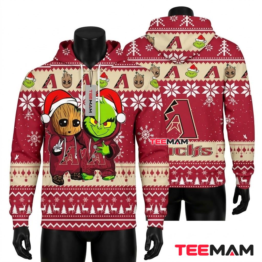 Arizona Diamondbacks All Over Print 3D Hoodie Baby Groot Grinch Christmas Front