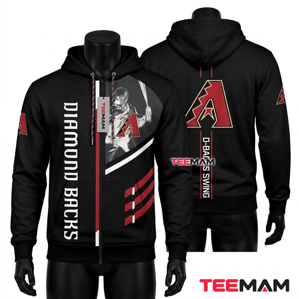 Arizona Diamondbacks All Over Print 3D Hoodie Black Player Photo D-Backs Swing Front