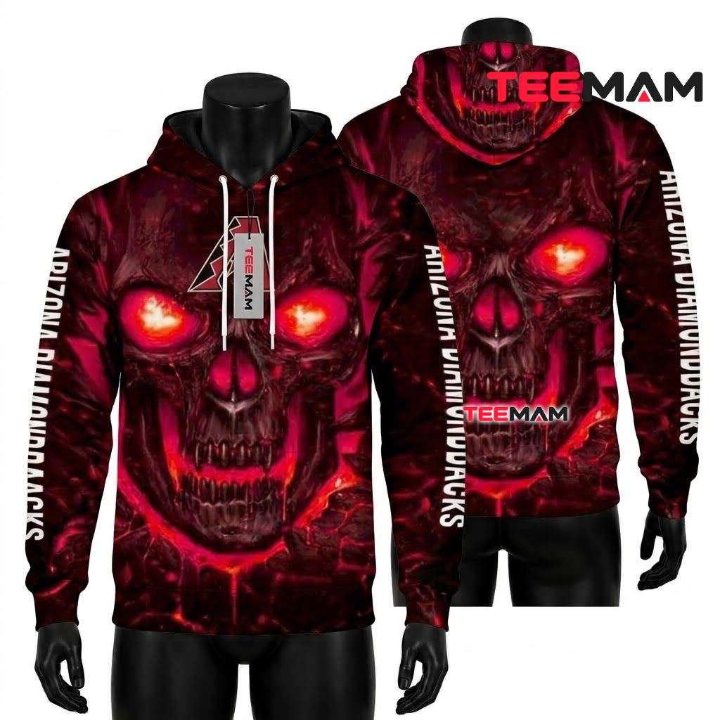 Arizona Diamondbacks All Over Print 3D Hoodie Glowing Eye Skull Front