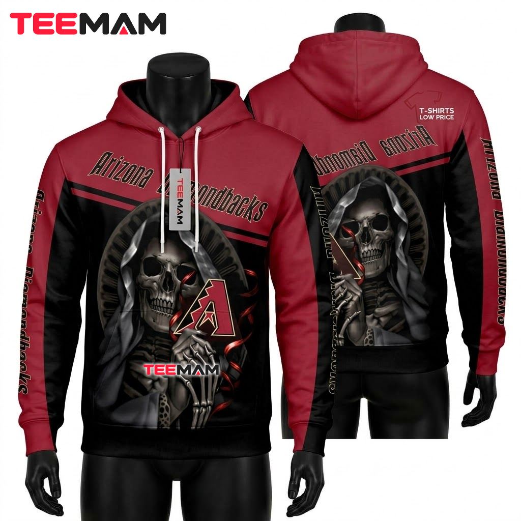 Arizona Diamondbacks All Over Print 3D Hoodie Grim Reaper Skull Design Front