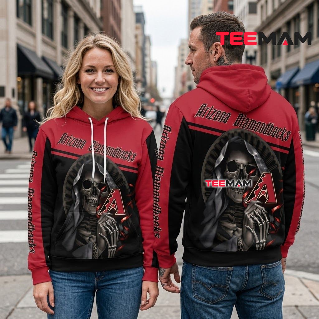 Arizona Diamondbacks All Over Print 3D Hoodie Grim Reaper Skull Design Back Arizona Diamondbacks All Over Print 3D Hoodie Grim Reaper Skull Design Back