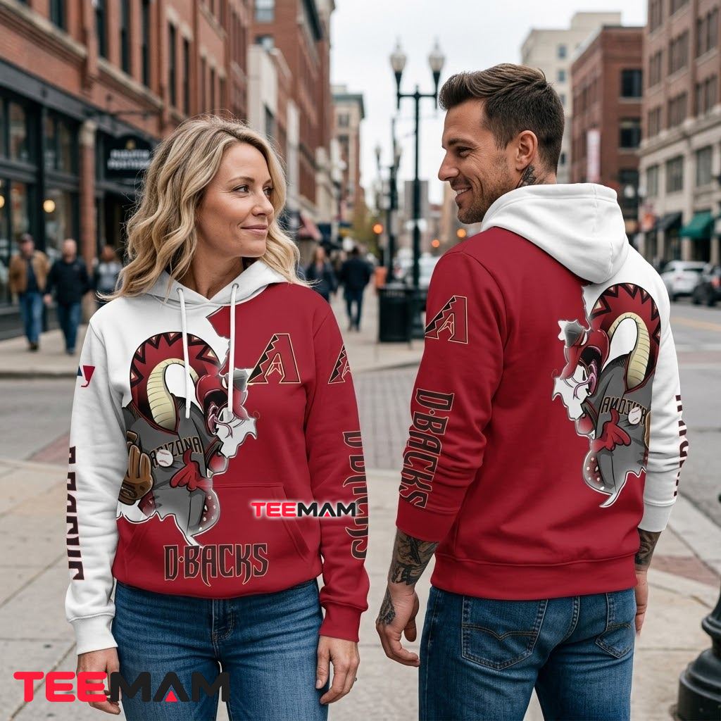 Arizona Diamondbacks All Over Print 3D Hoodie Mascot Split Design Back Arizona Diamondbacks All Over Print 3D Hoodie Mascot Split Design Back