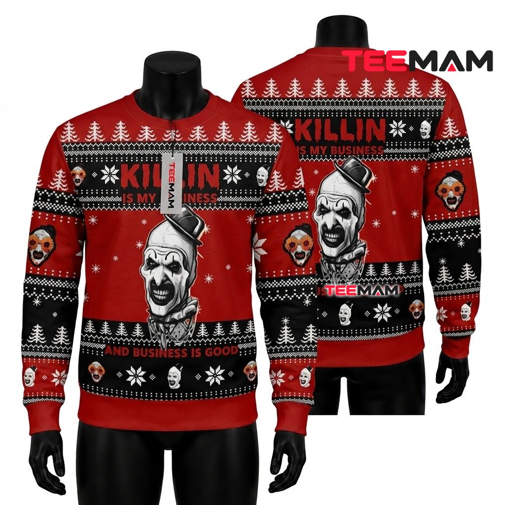 Art The Clown Ugly Halloween Sweater Killin My Business Front