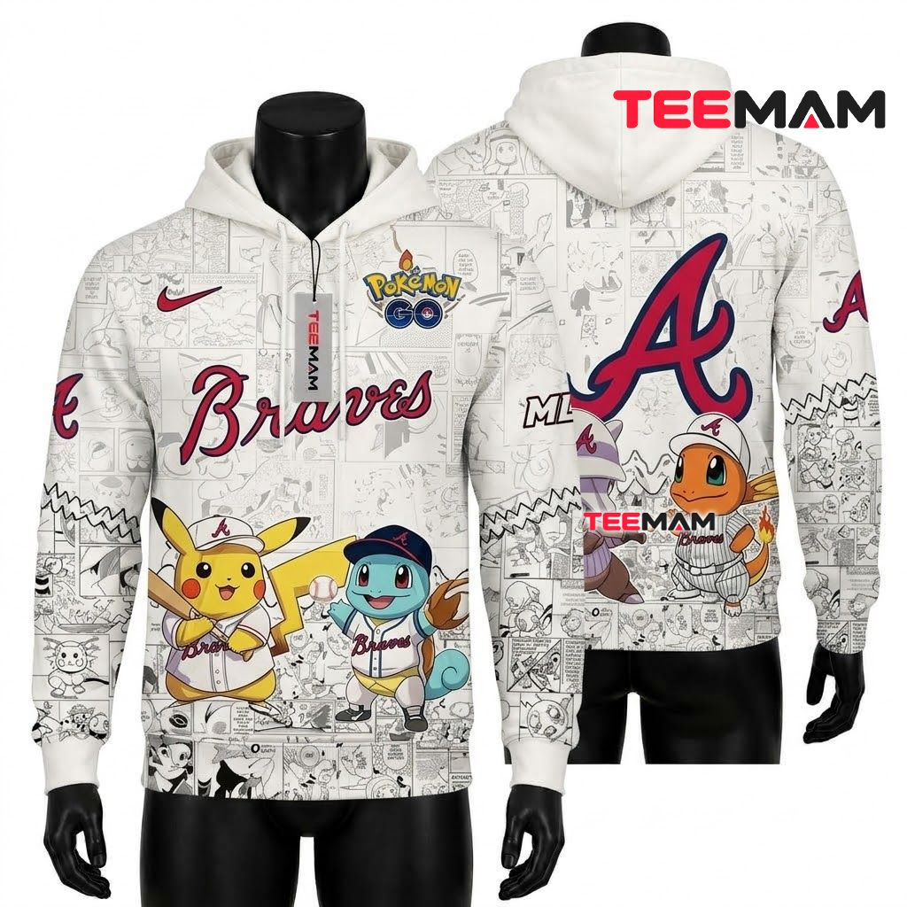 Atlanta Braves 3D Hoodie Pokemon Pikachu Squirtle Front