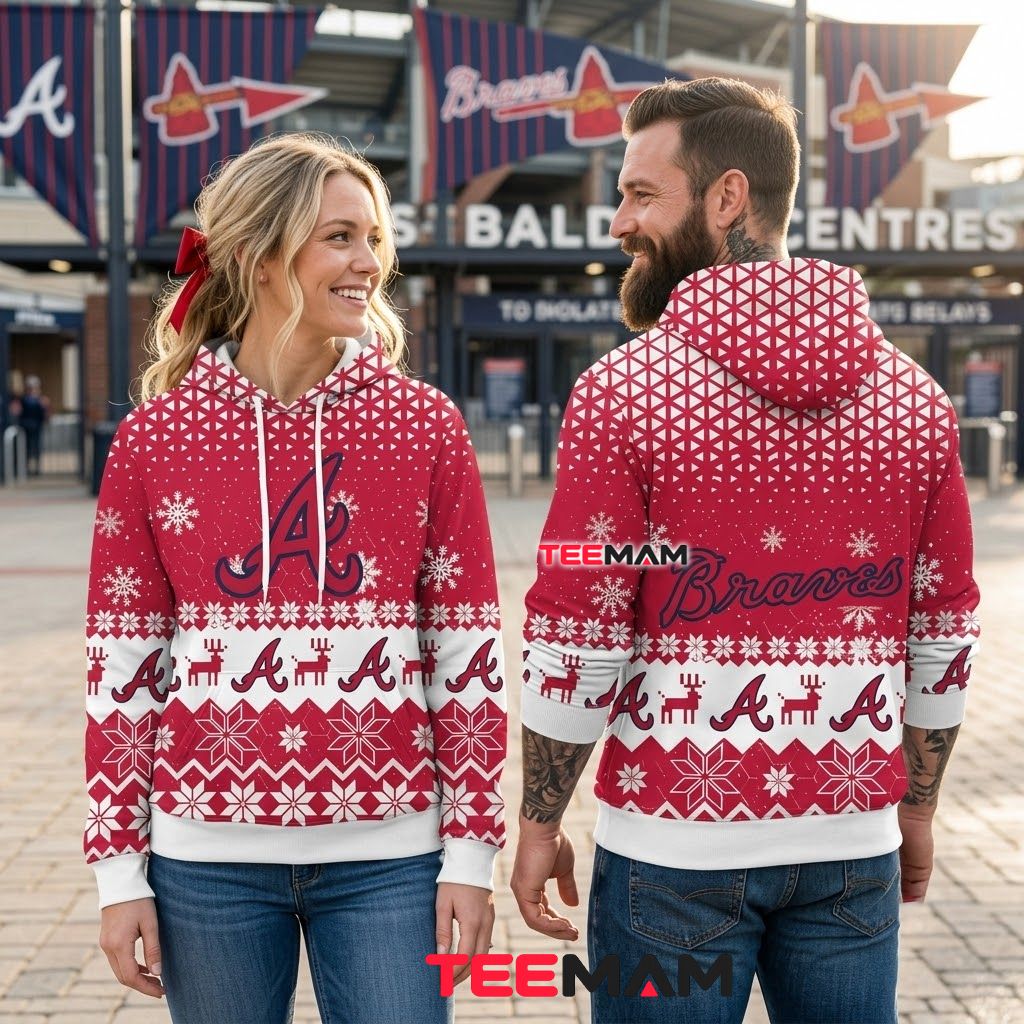 Atlanta Braves 3D Hoodie Reindeer Snowflake Christmas Pattern Back Atlanta Braves 3D Hoodie Reindeer Snowflake Christmas Pattern Back