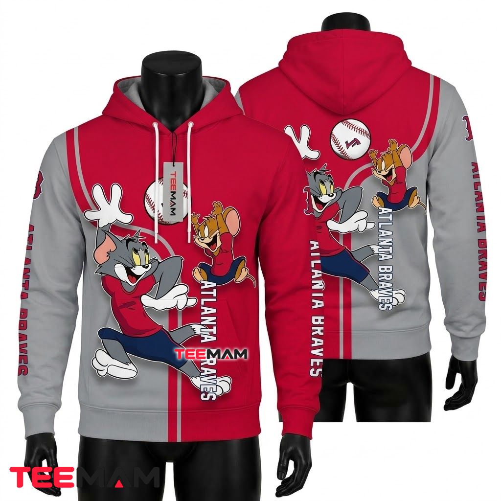 Atlanta Braves 3D Hoodie Tom and Jerry Baseball Front