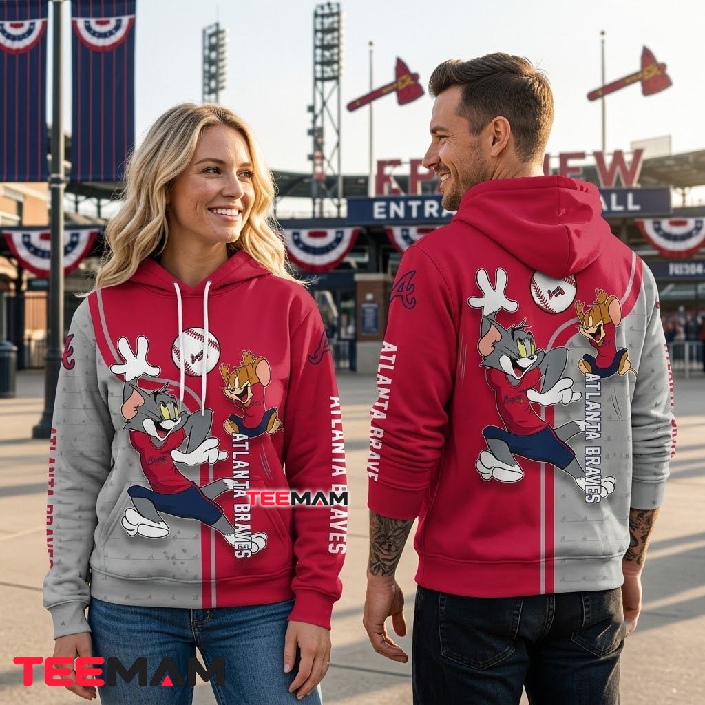 Atlanta Braves 3D Hoodie Tom and Jerry Baseball Back Atlanta Braves 3D Hoodie Tom and Jerry Baseball Back